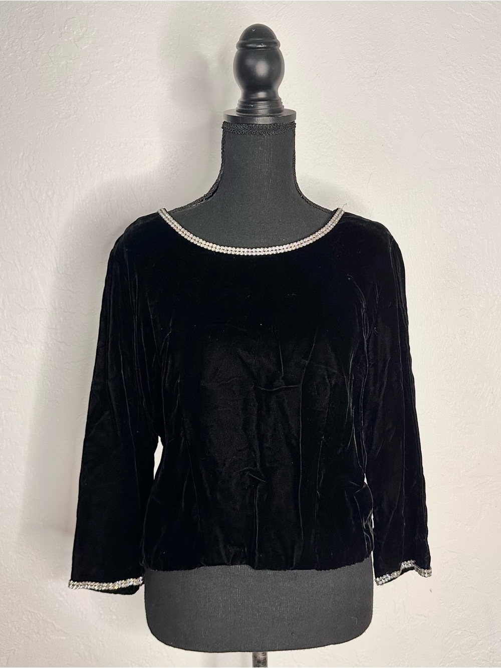 Vintage Tailorcraft black velvet rhinestone blouse